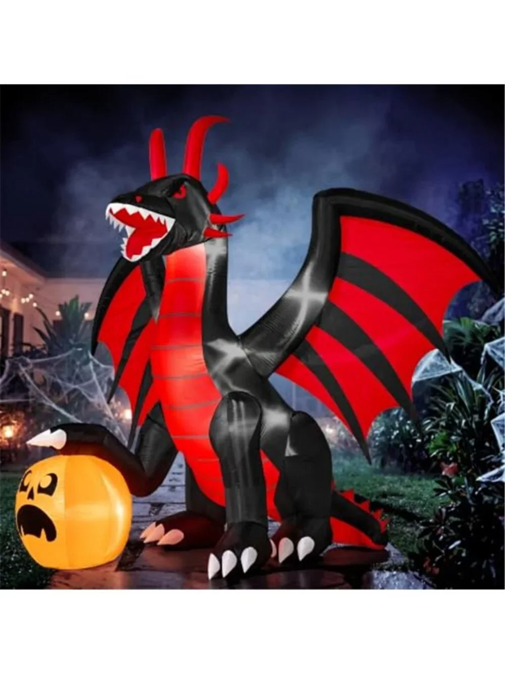 8FT Halloween Inflatable Fire Dragon & Pumpkin Decoration with Animated